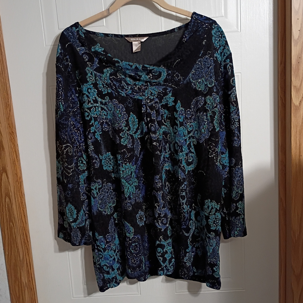 White Stag Black and Blue Floral Blouse